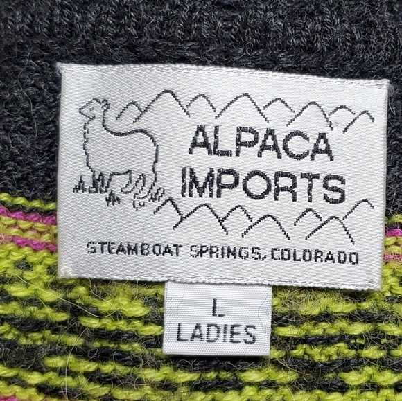 VINTAGE Alpaca Imports Pink Fair Isle Grey Wool Alpaca Full-zip Cardigan Sweater - Picture 11 of 12